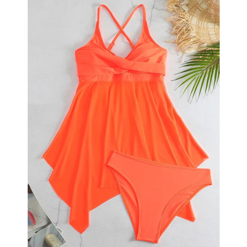 Solid Triangle Tankini Set