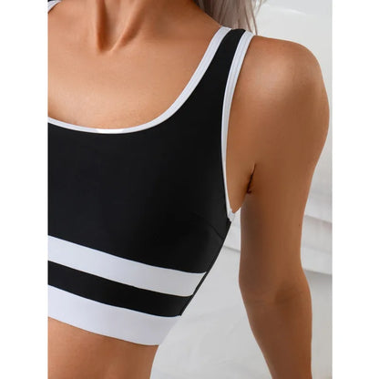 Block Color High Waist Bikini Set