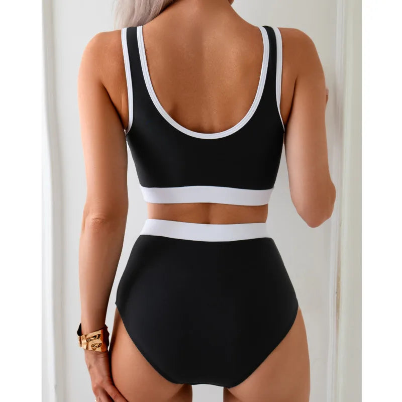 Block Color High Waist Bikini Set