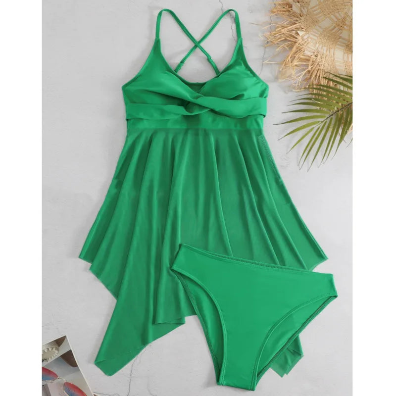 Solid Triangle Tankini Set