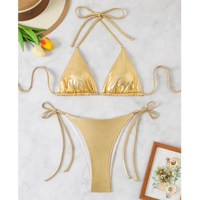 Golden Push Up Bikini Set