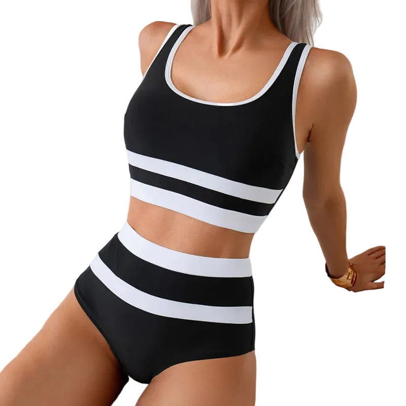 Block Color High Waist Bikini Set